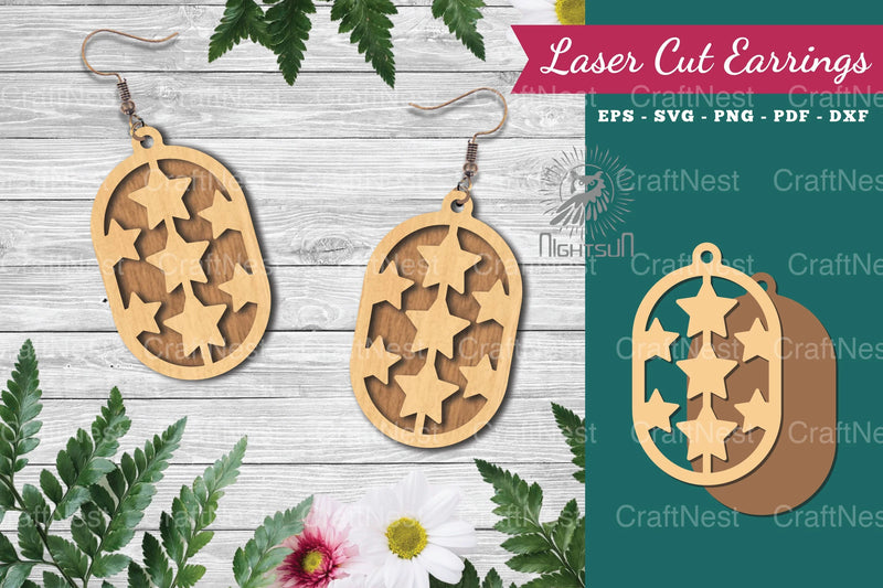 Laser Cut Stars Earrings Design Bundle - CraftNest - Digital Crafting and Art