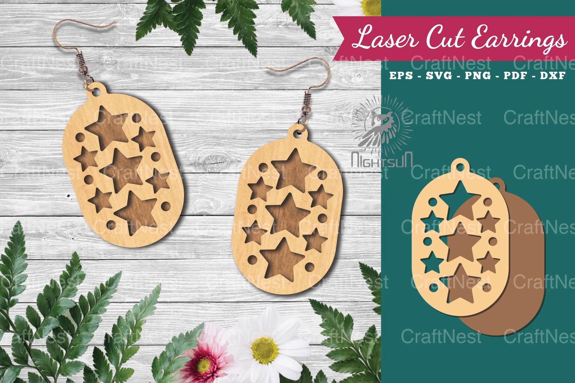 Laser Cut Star Earrings Design Bundle - CraftNest - Digital Crafting and Art
