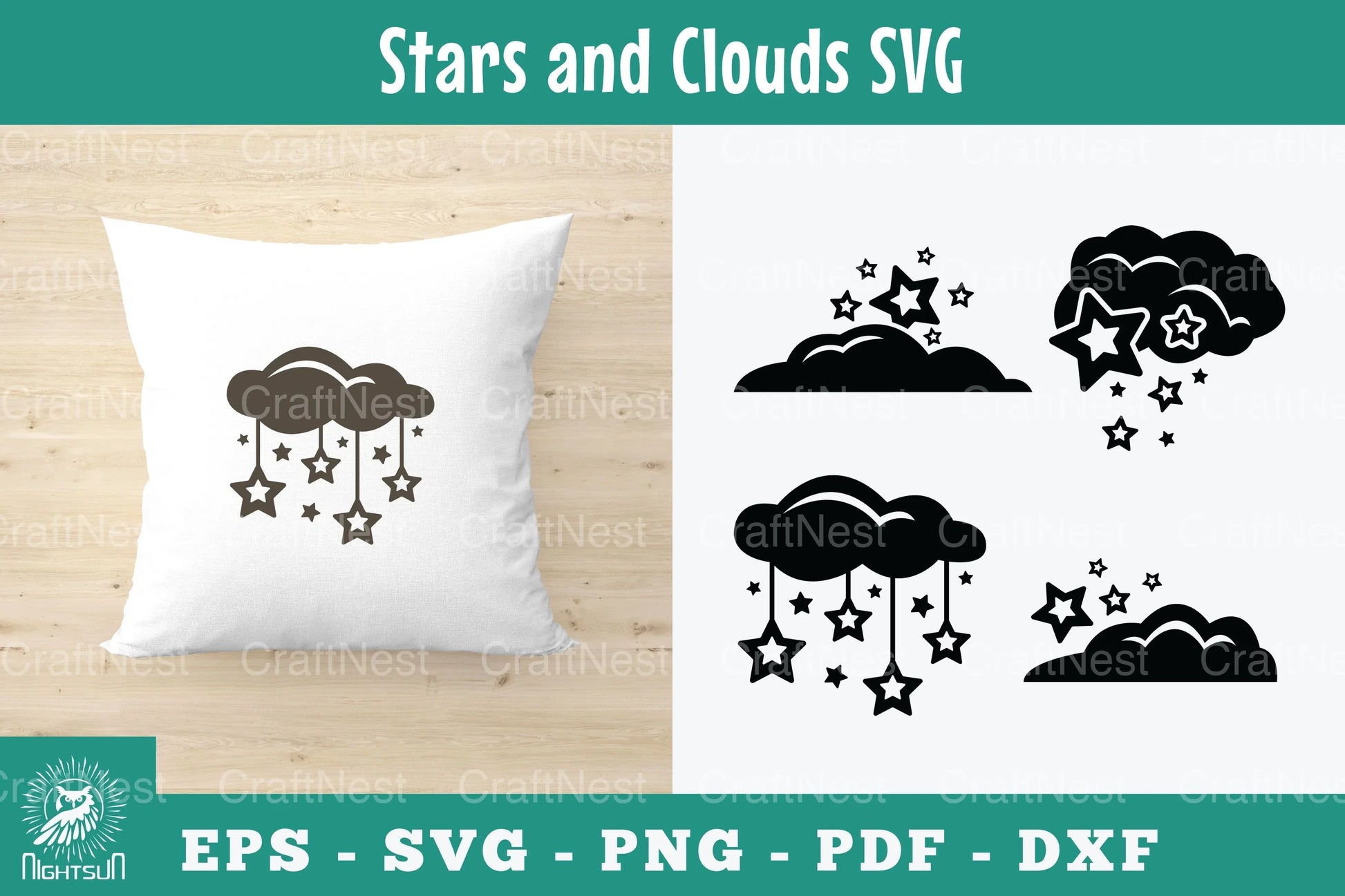 Stars and Clouds Silhouette Clipart Bundle - CraftNest - Digital Crafting and Art