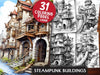 Steampunk Buildings Coloring Books