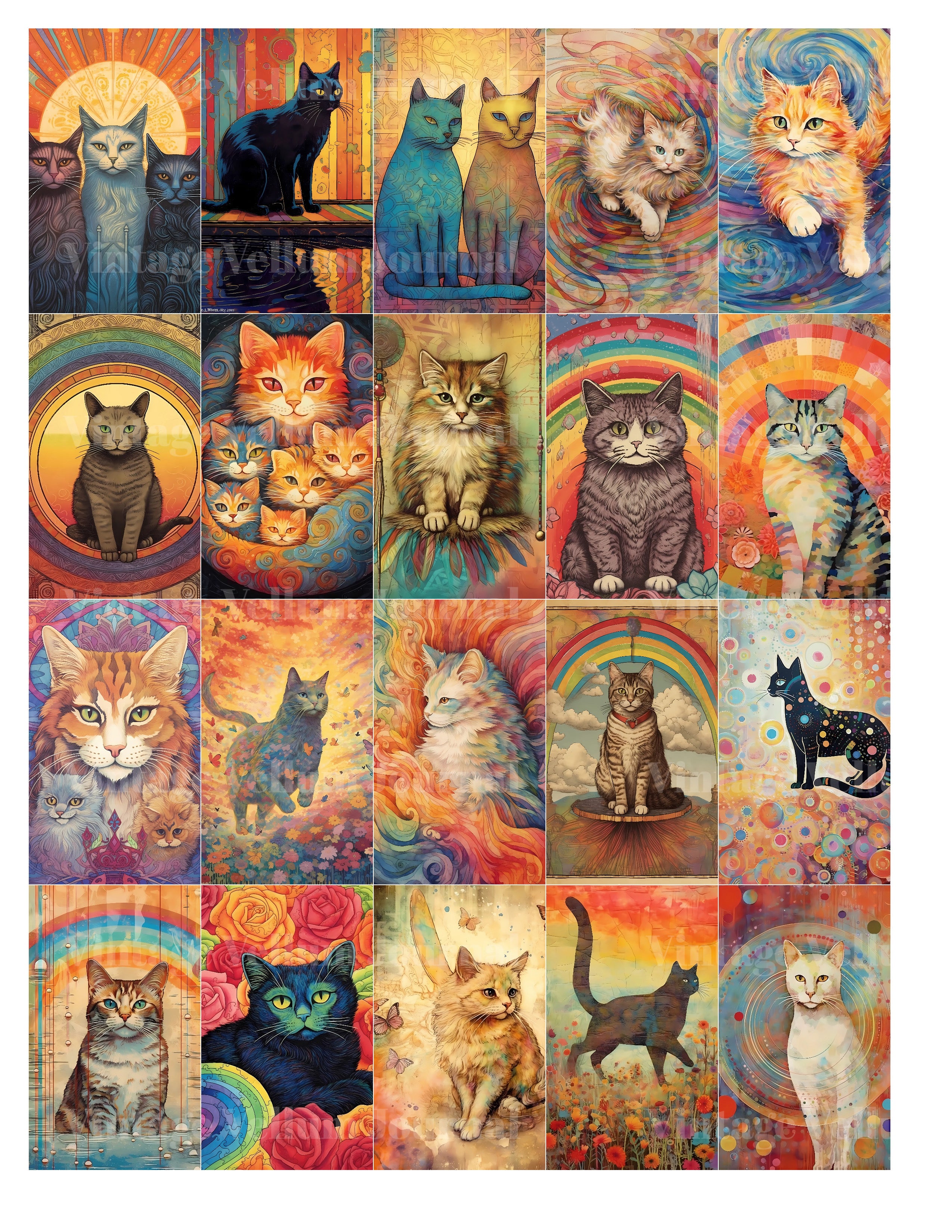 Rainbow Cats Junk Journal Pages - CraftNest