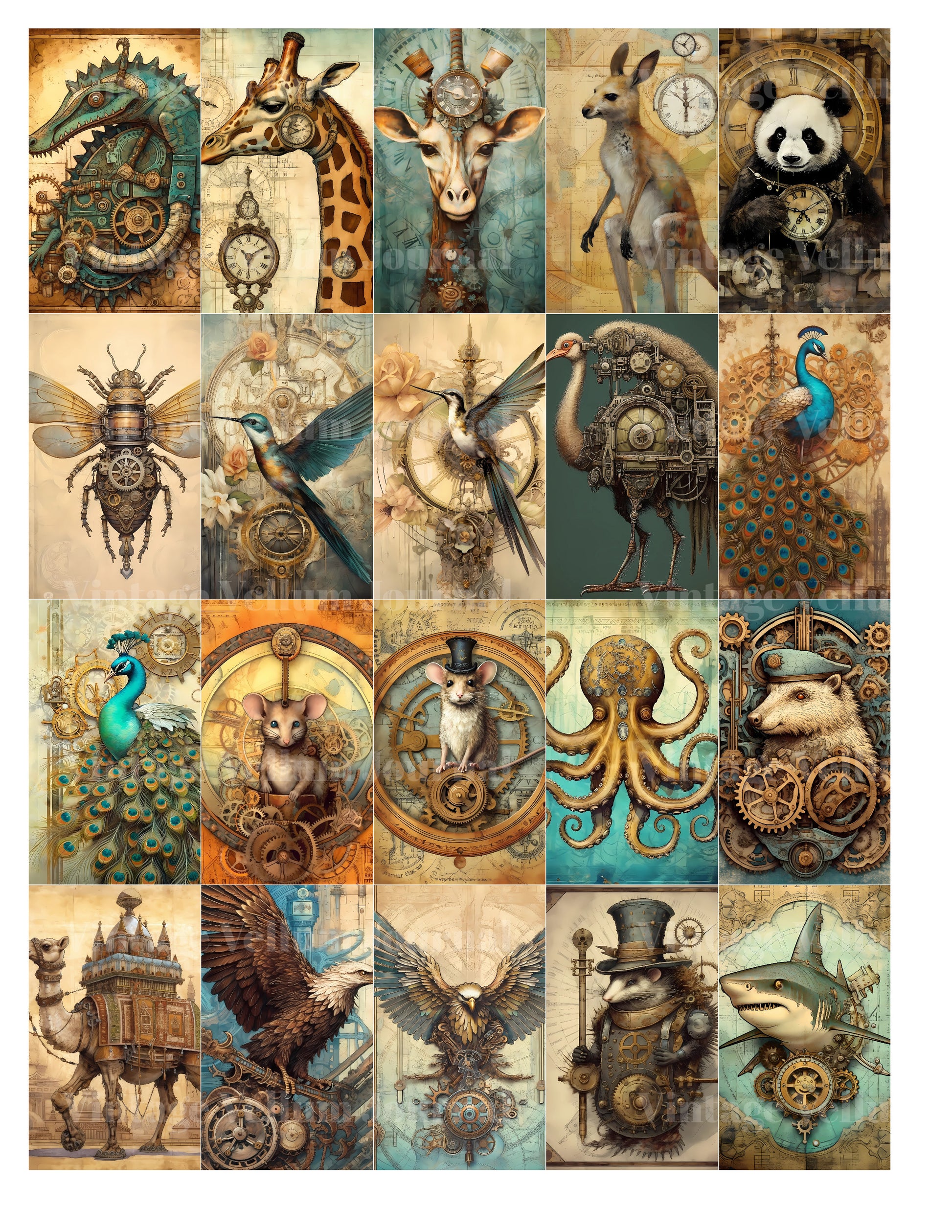 Steampunk Animals Junk Journal Pages - CraftNest