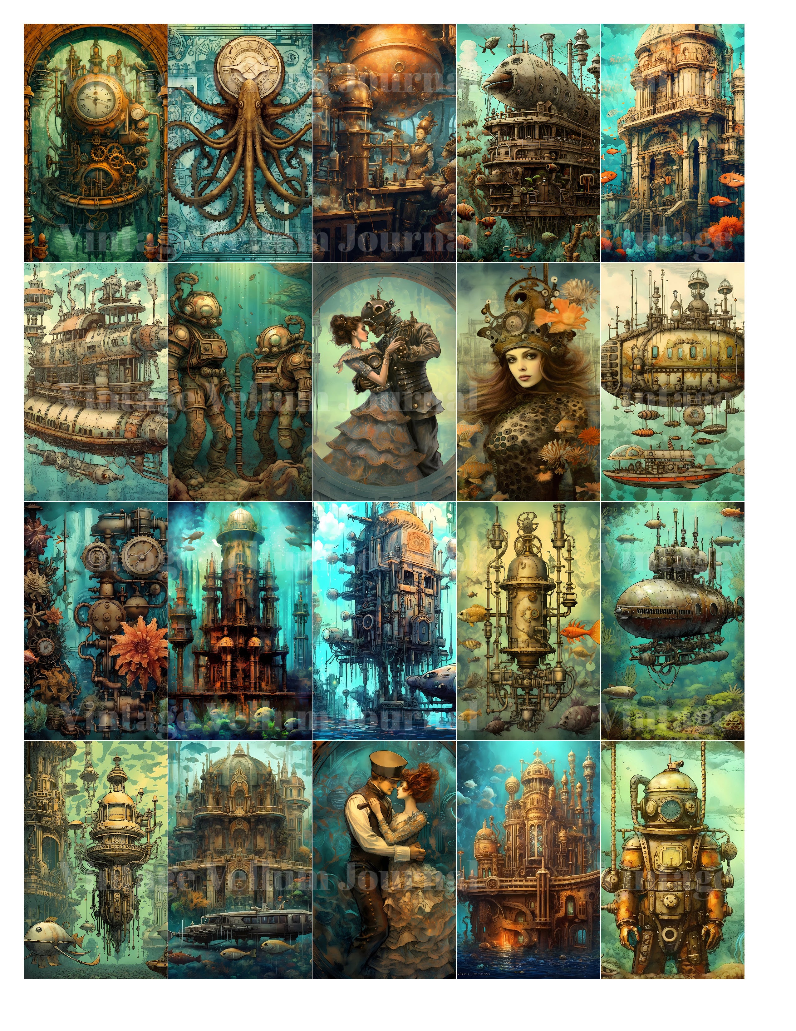 Steampunk Underwater World Junk Journal Pages - CraftNest