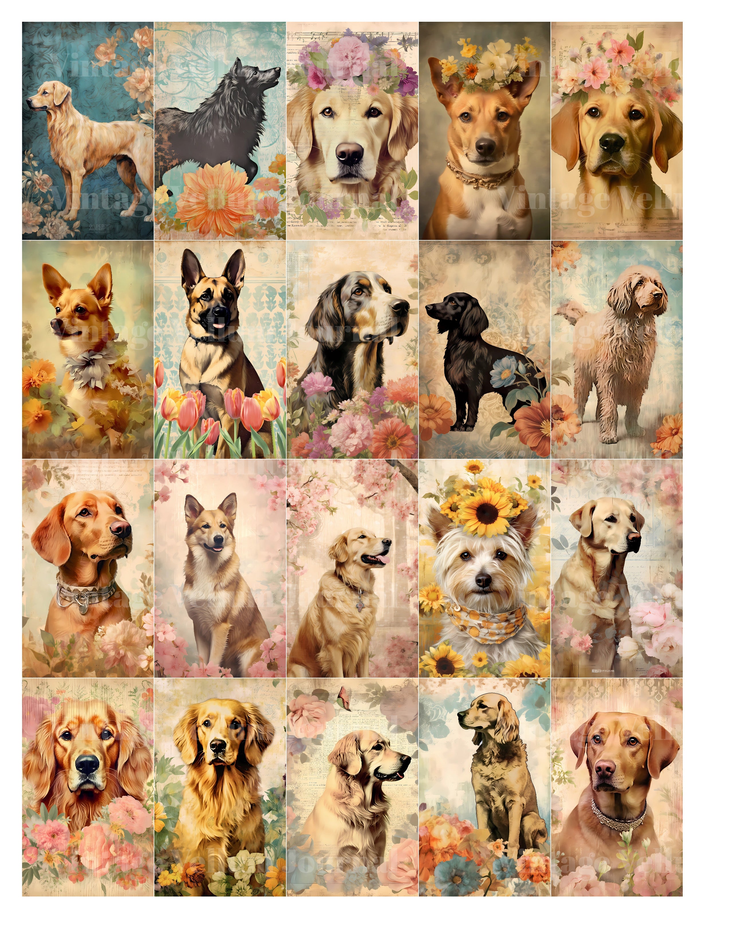 Floral Dogs Junk Journal Pages - CraftNest