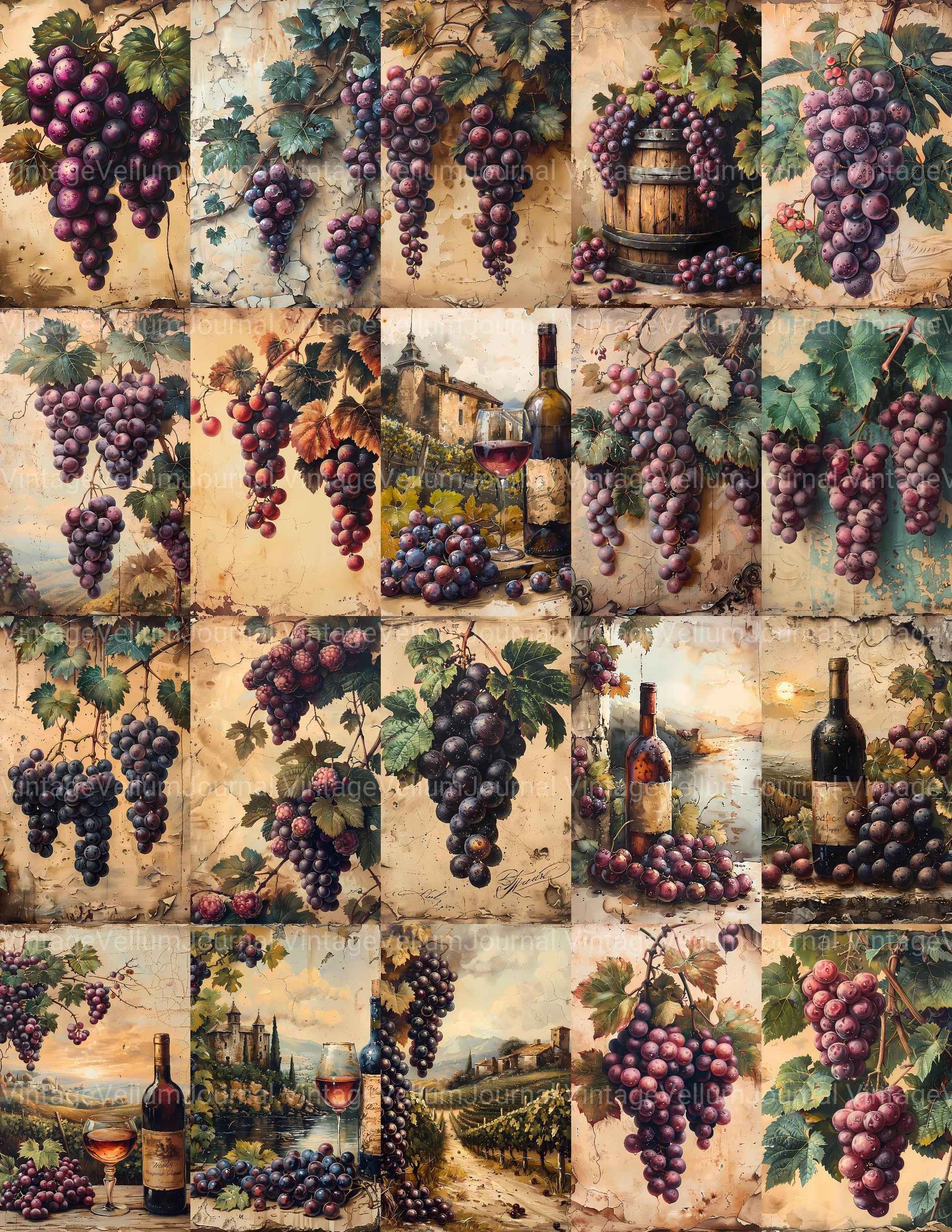 Vineyard Grapes Junk Journal Pages - CraftNest - Digital Crafting and Art