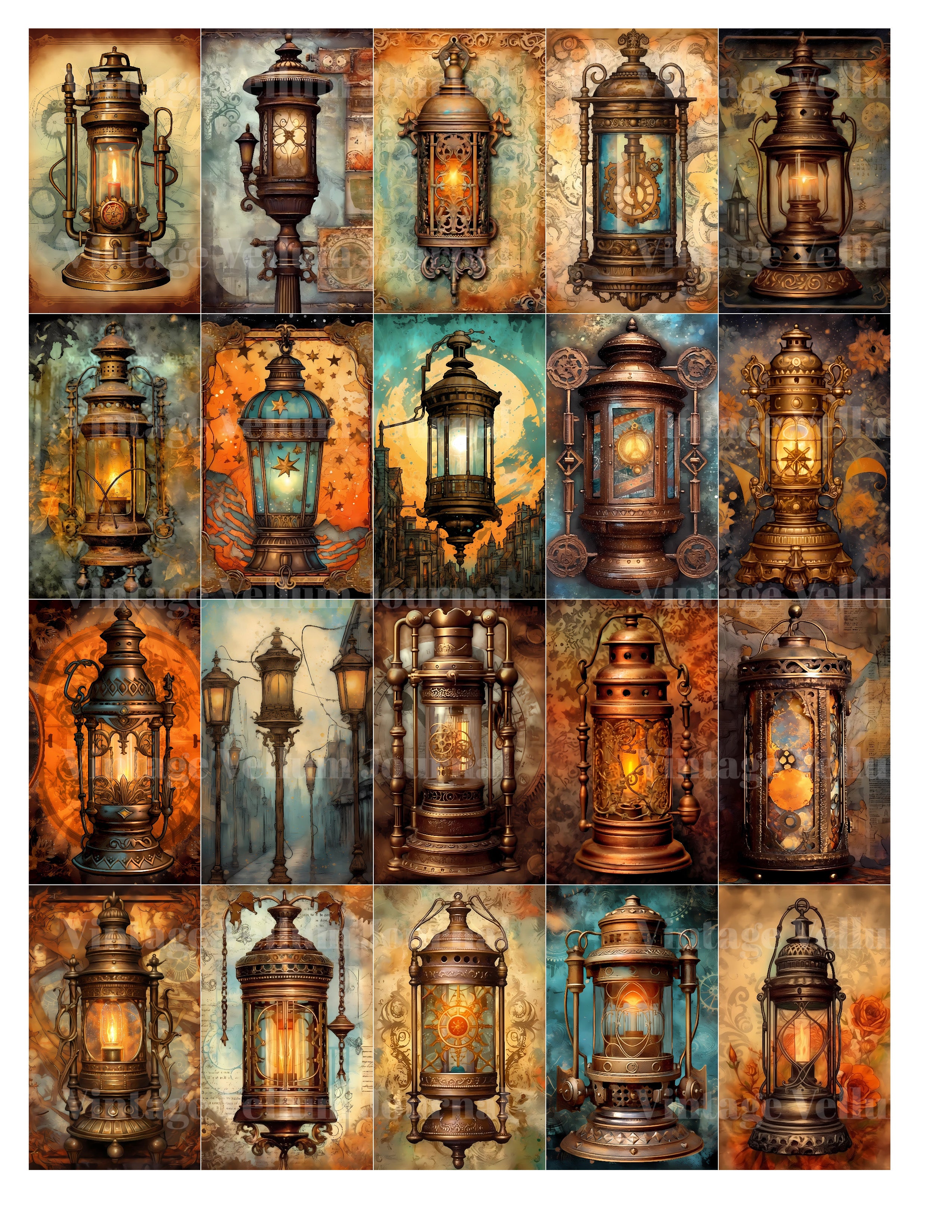 Steampunk Lanterns Junk Journal Pages - CraftNest