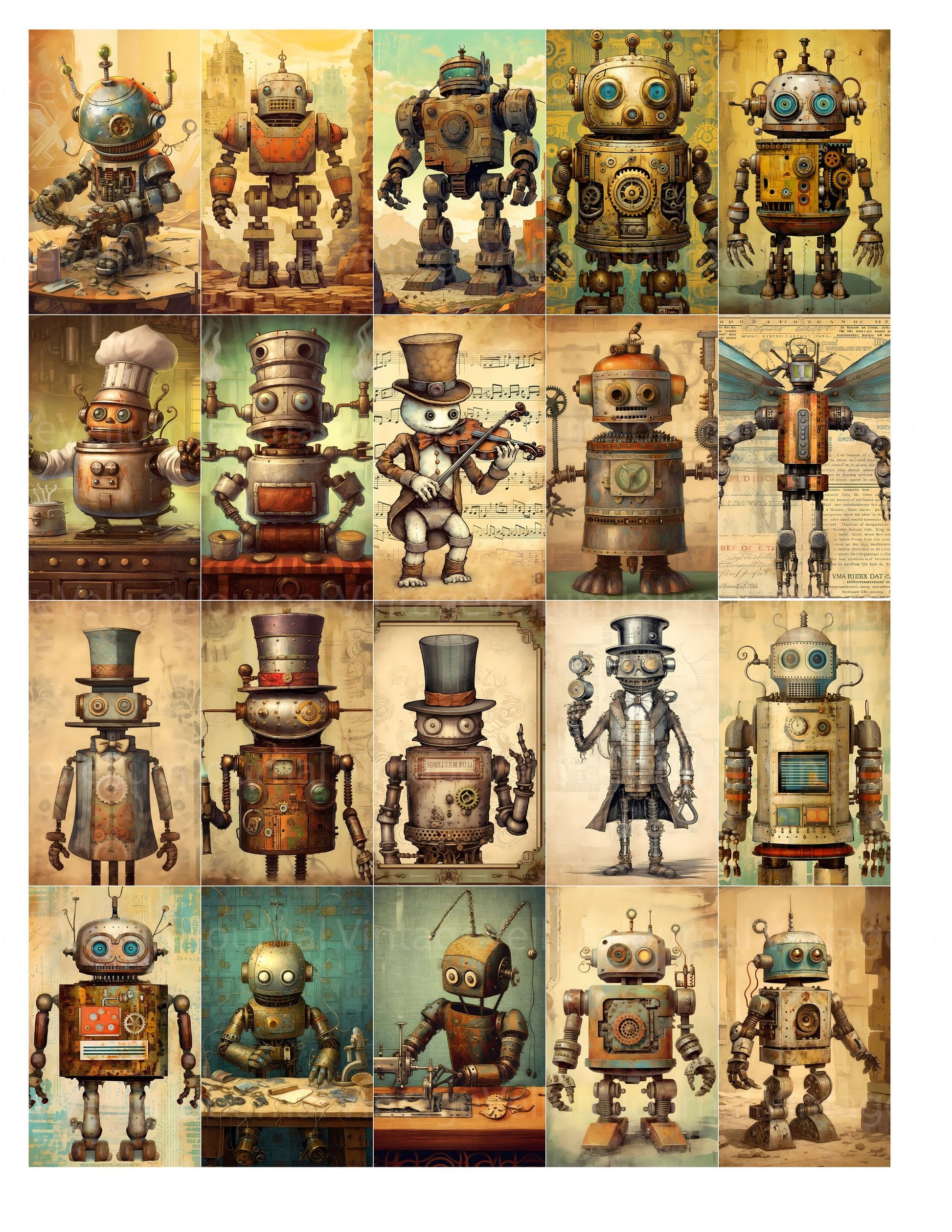 Steampunk Robots Junk Journal Pages - CraftNest