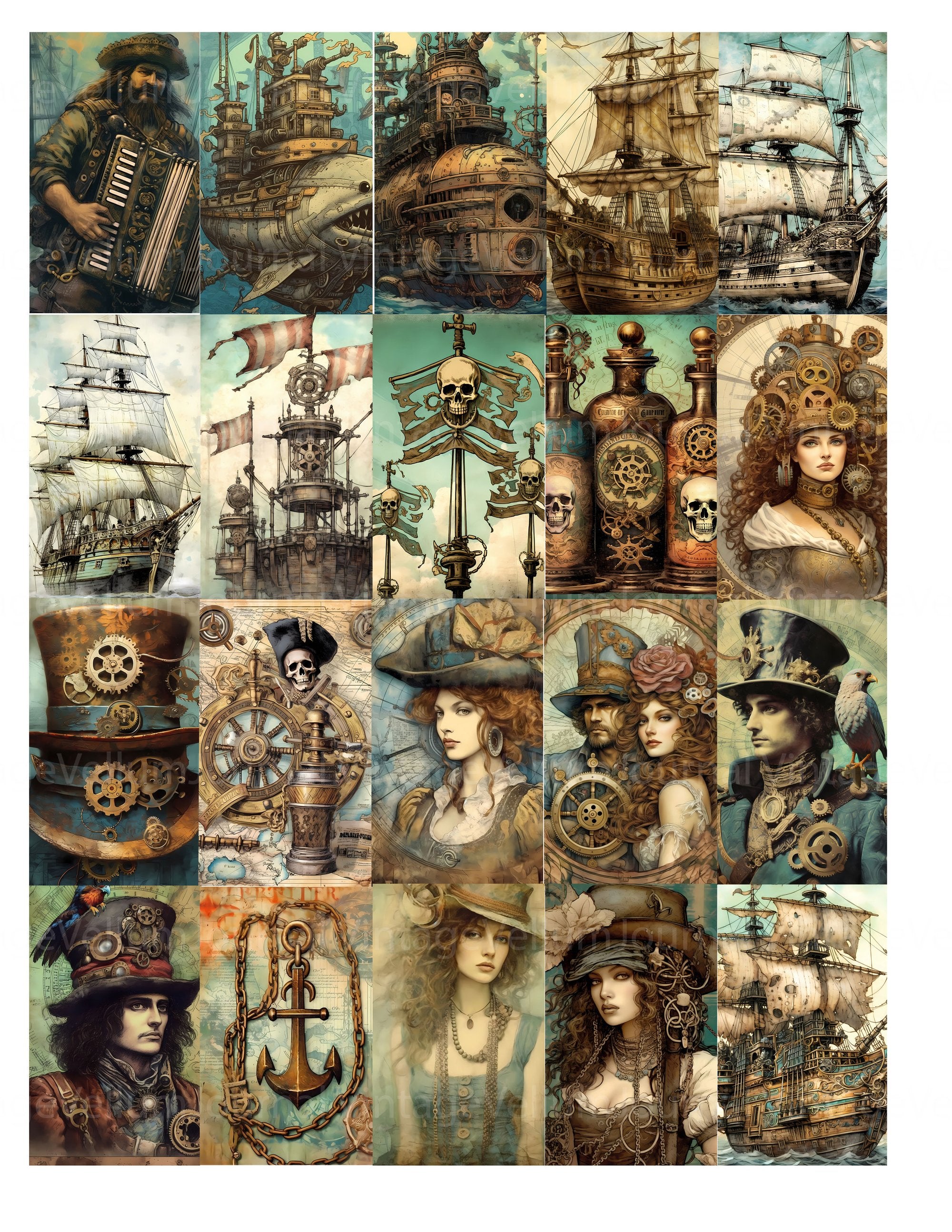 Steampunk Pirates Junk Journal Pages - CraftNest