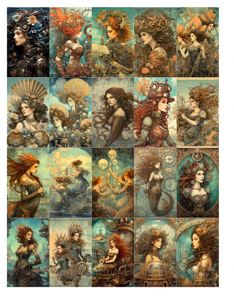 Steampunk Mermaids Junk Journal Pages - CraftNest