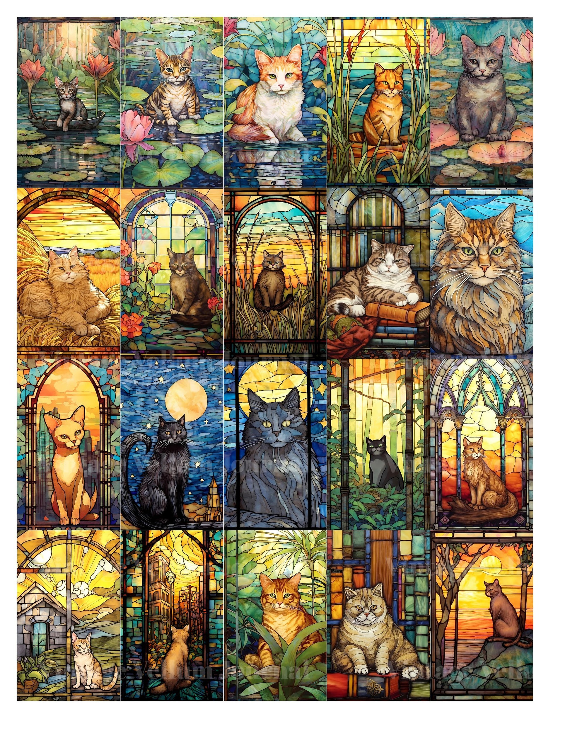 Stained Glass Cats Junk Journal Pages - CraftNest