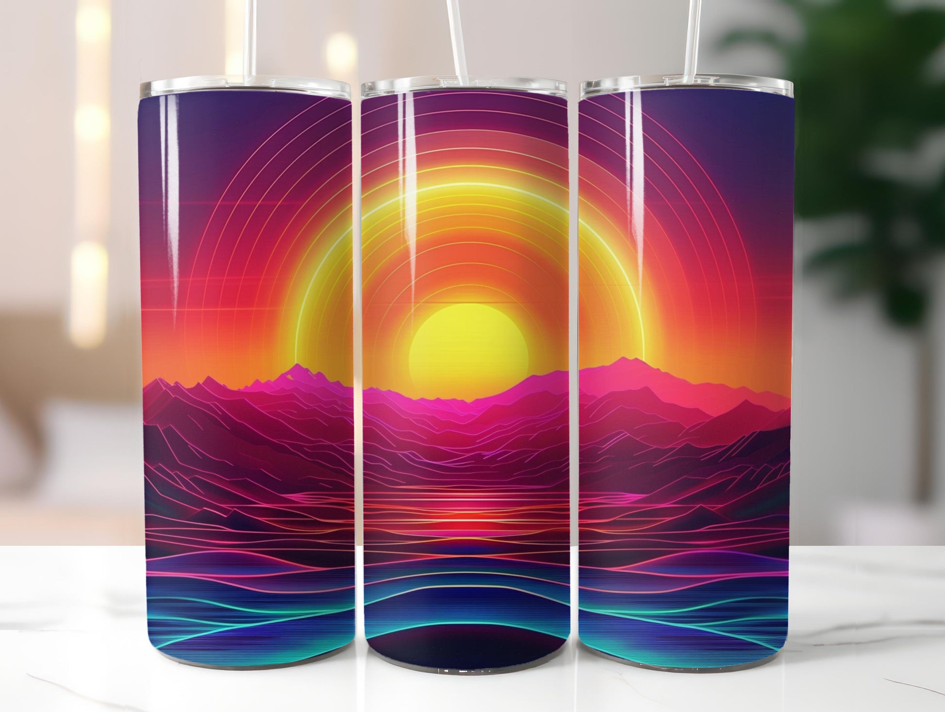 Neon-Colored Sunset Tumbler Wrap - CraftNest - Digital Crafting and Art
