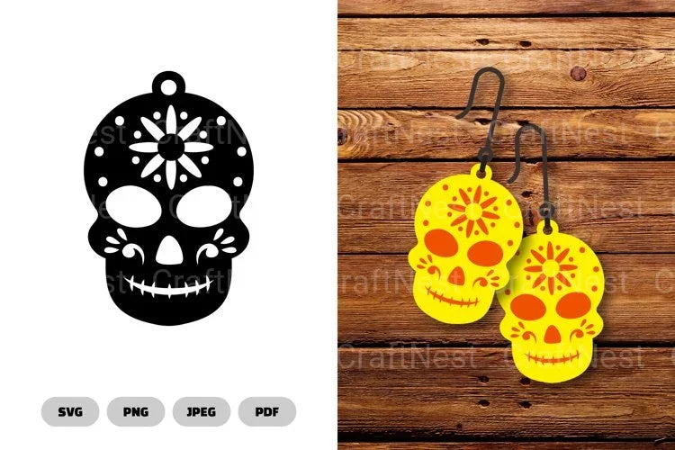 Sugar Skull Earring SVG Bundle Clipart - CraftNest - Digital Crafting and Art