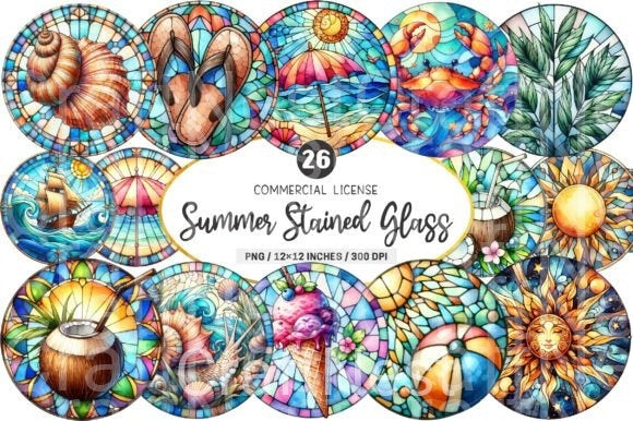 Summer Stained Glass Clipart Bundle - CraftNest - Digital Crafting and Art