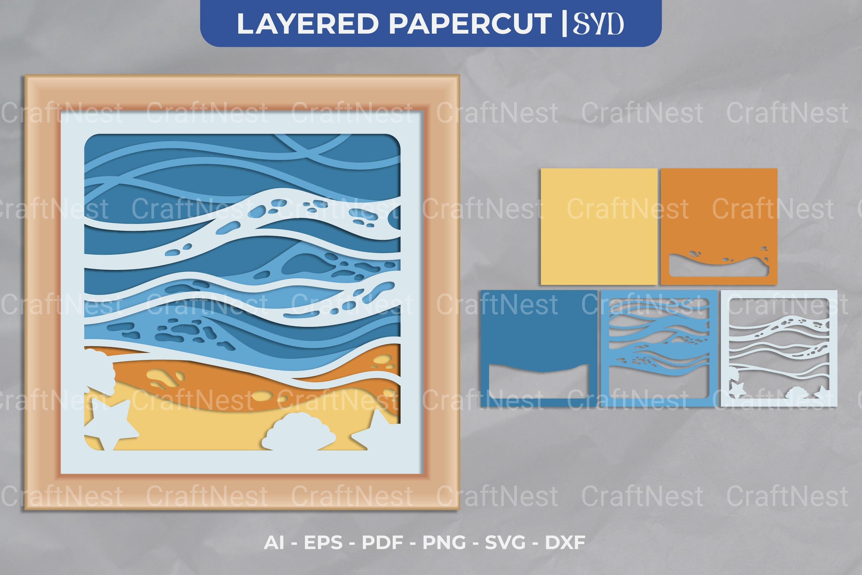 Summer Beach 3D Shadow Box SVG Bundle