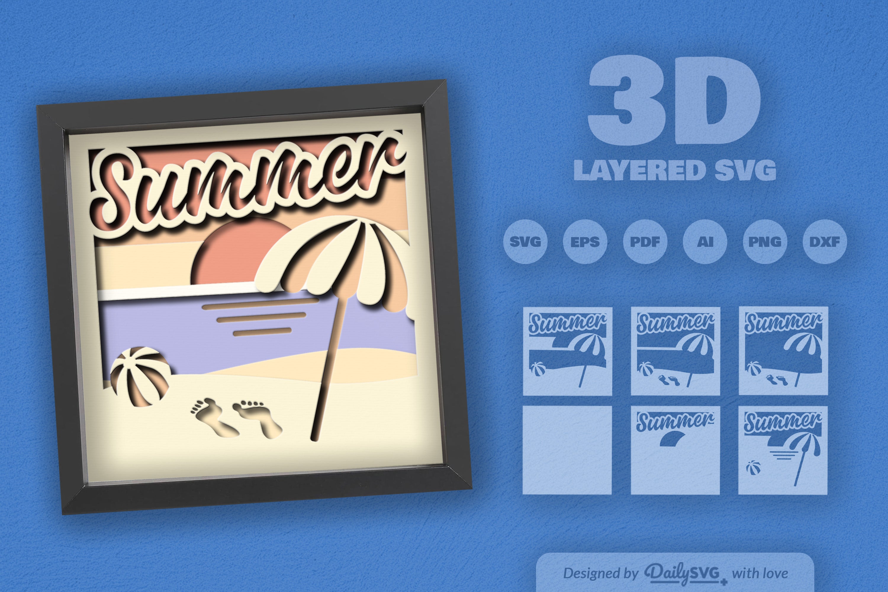 Summer Beach Shadow Box Template SVG Bundle