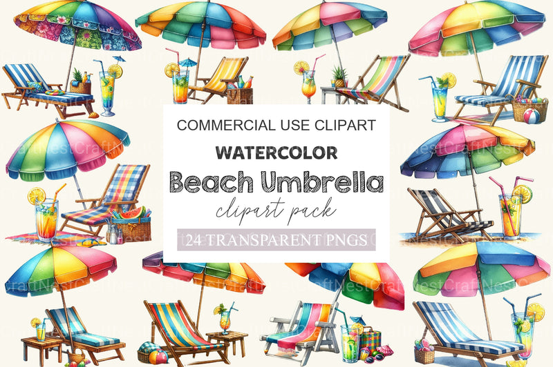 Summer Beach Umbrella Clipart Bundle - CraftNest - Digital Crafting and Art