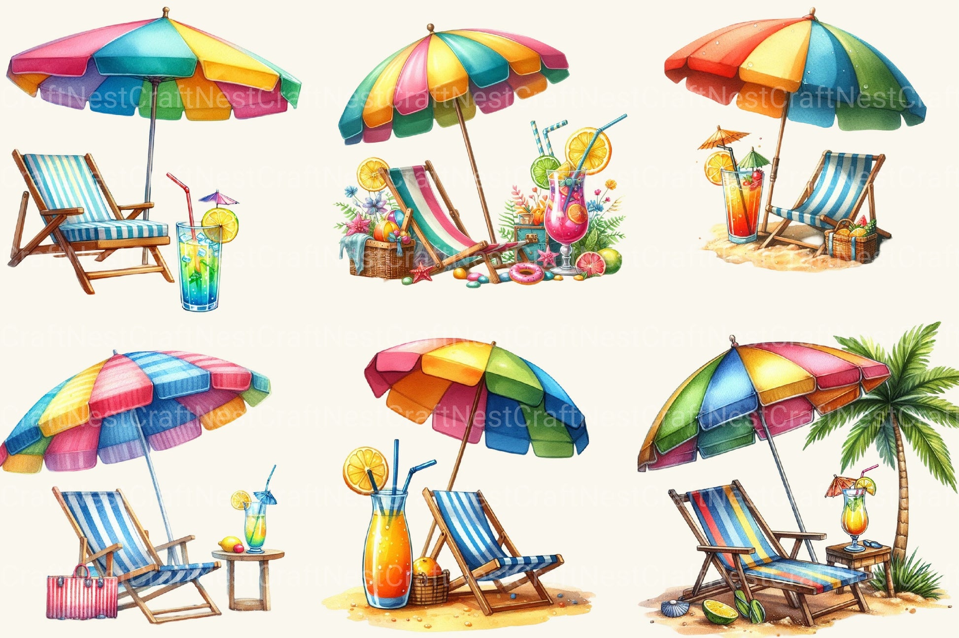 Summer Beach Umbrella Clipart Bundle - CraftNest - Digital Crafting and Art