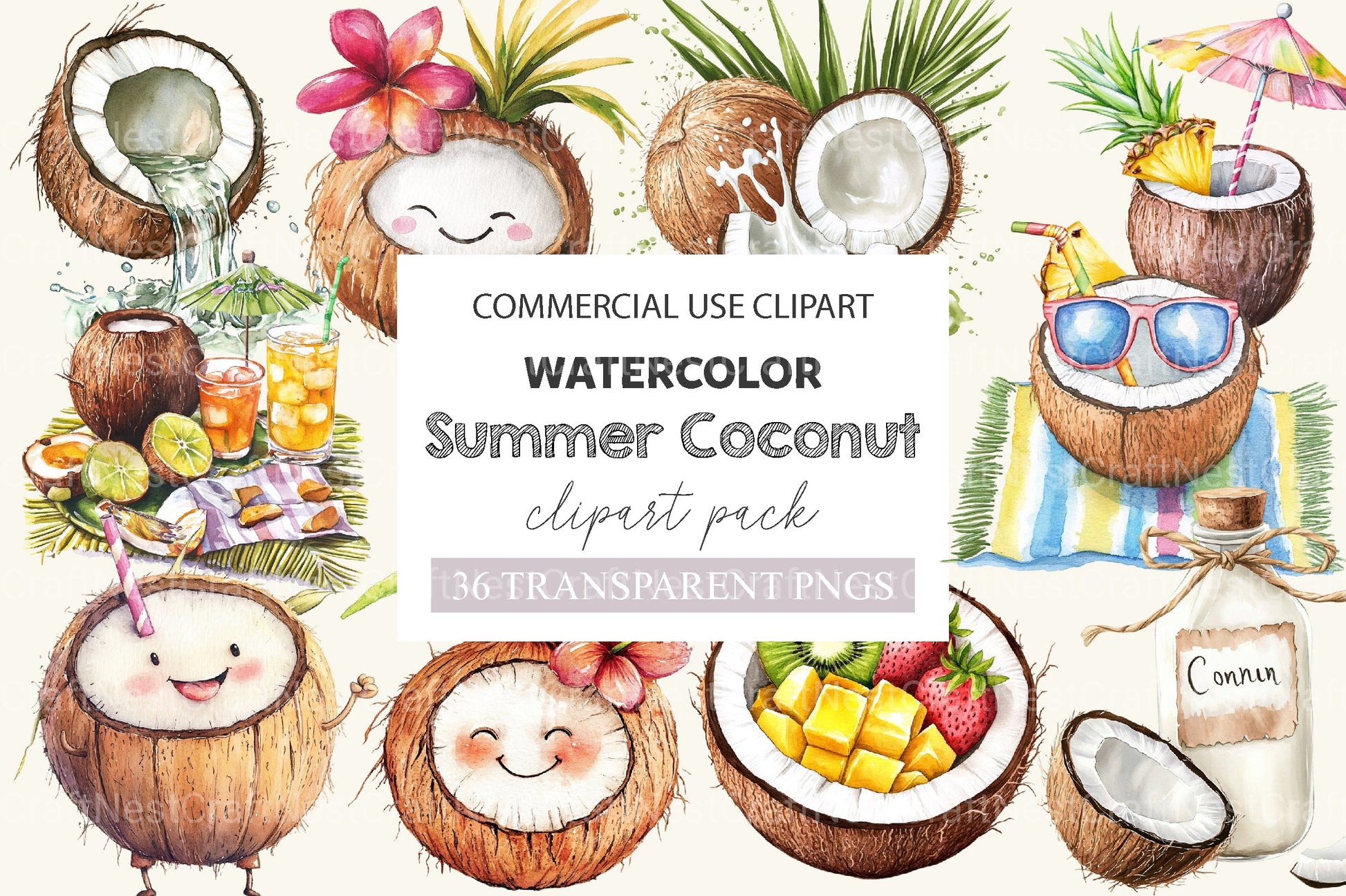 Summer Coconut Clipart Bundle 2 - CraftNest - Digital Crafting and Art
