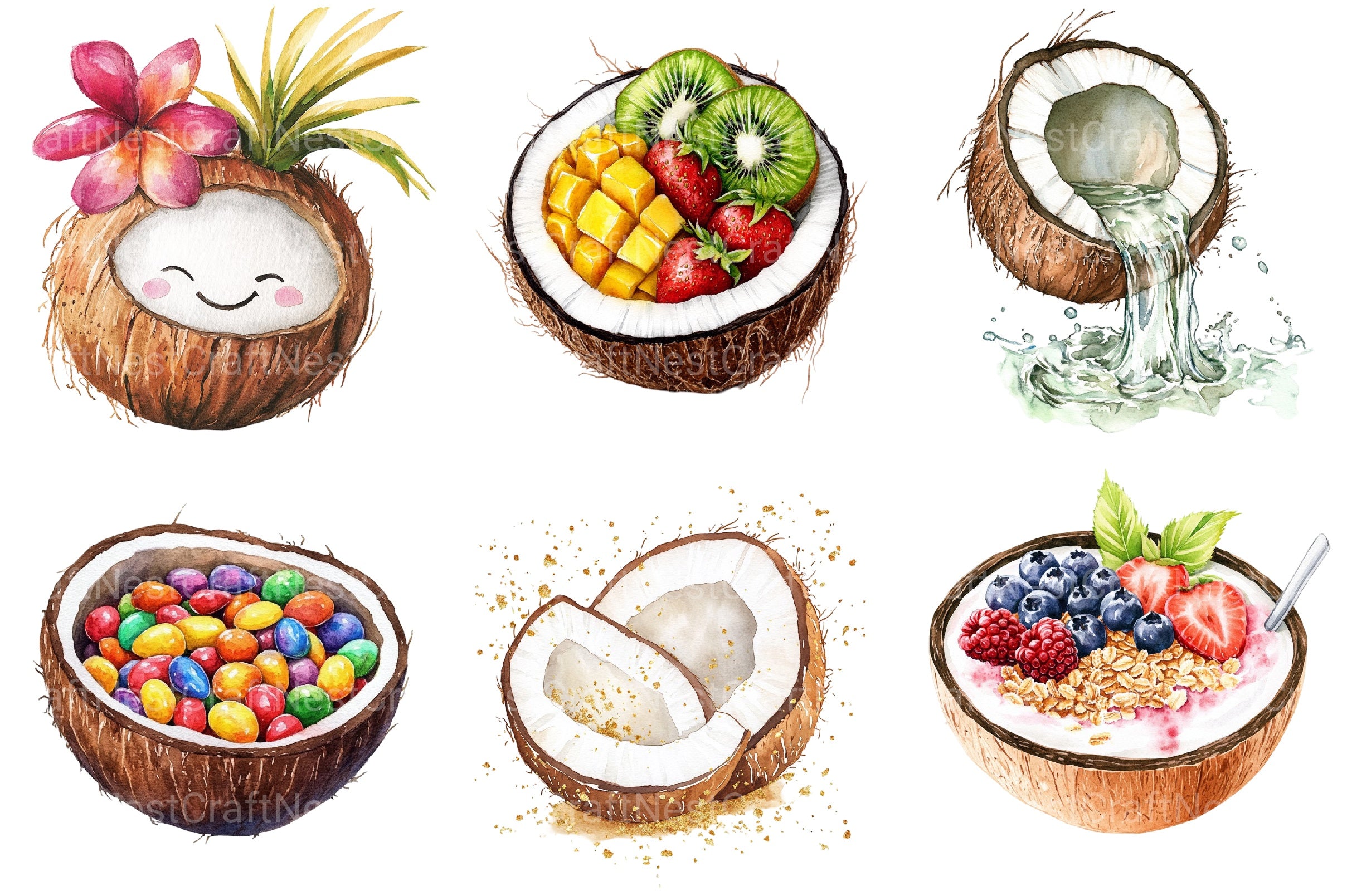 Summer Coconut Clipart Bundle 2 - CraftNest - Digital Crafting and Art