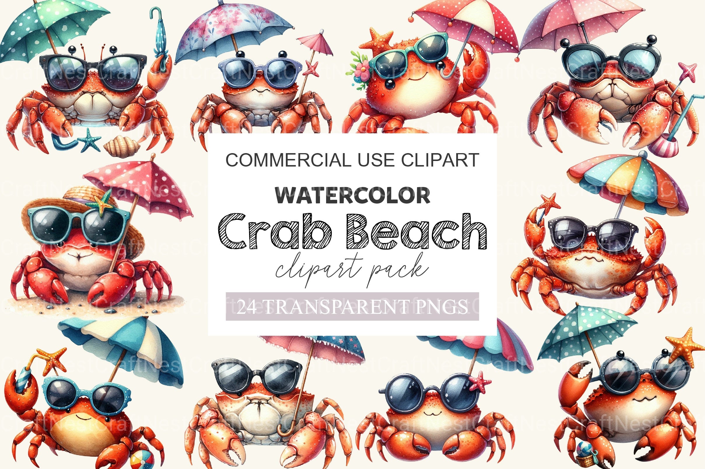 Summer Crab Beach Clipart Bundle - CraftNest - Digital Crafting and Art
