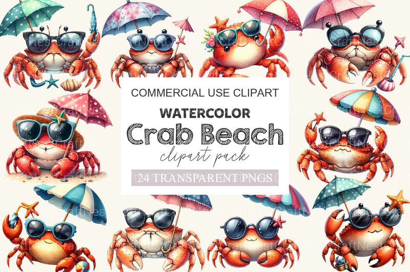 Summer Crab Beach Clipart Bundle - CraftNest - Digital Crafting and Art