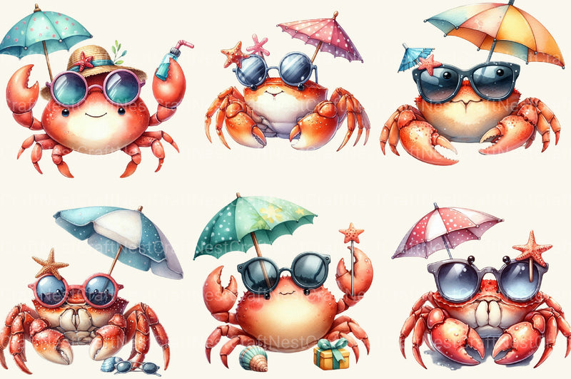 Summer Crab Beach Clipart Bundle - CraftNest - Digital Crafting and Art