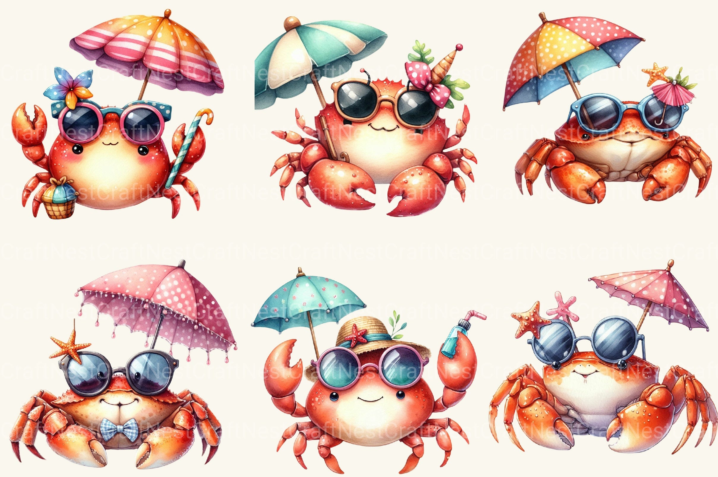 Summer Crab Beach Clipart Bundle - CraftNest - Digital Crafting and Art