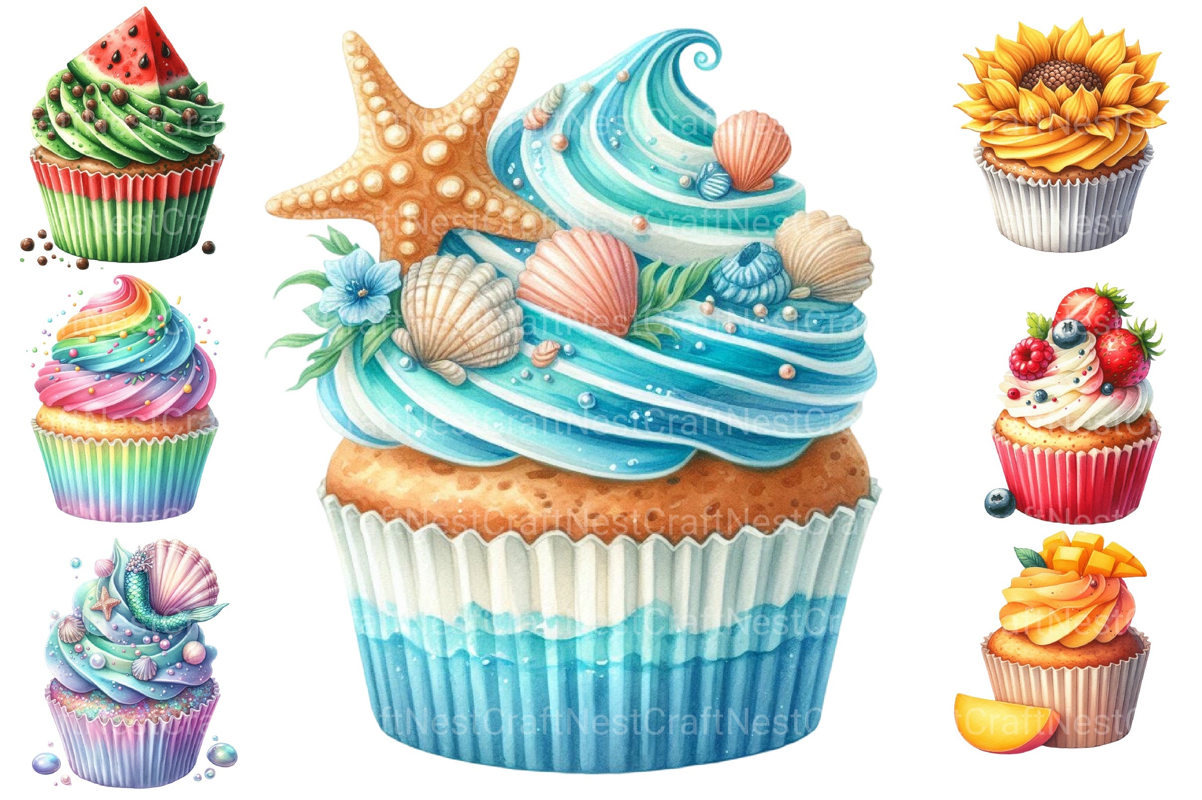 Summer Cupcake Set Clipart Bundle - CraftNest - Digital Crafting and Art