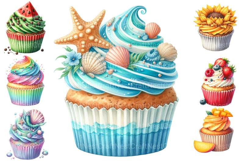 Summer Cupcake Set Clipart Bundle - CraftNest - Digital Crafting and Art