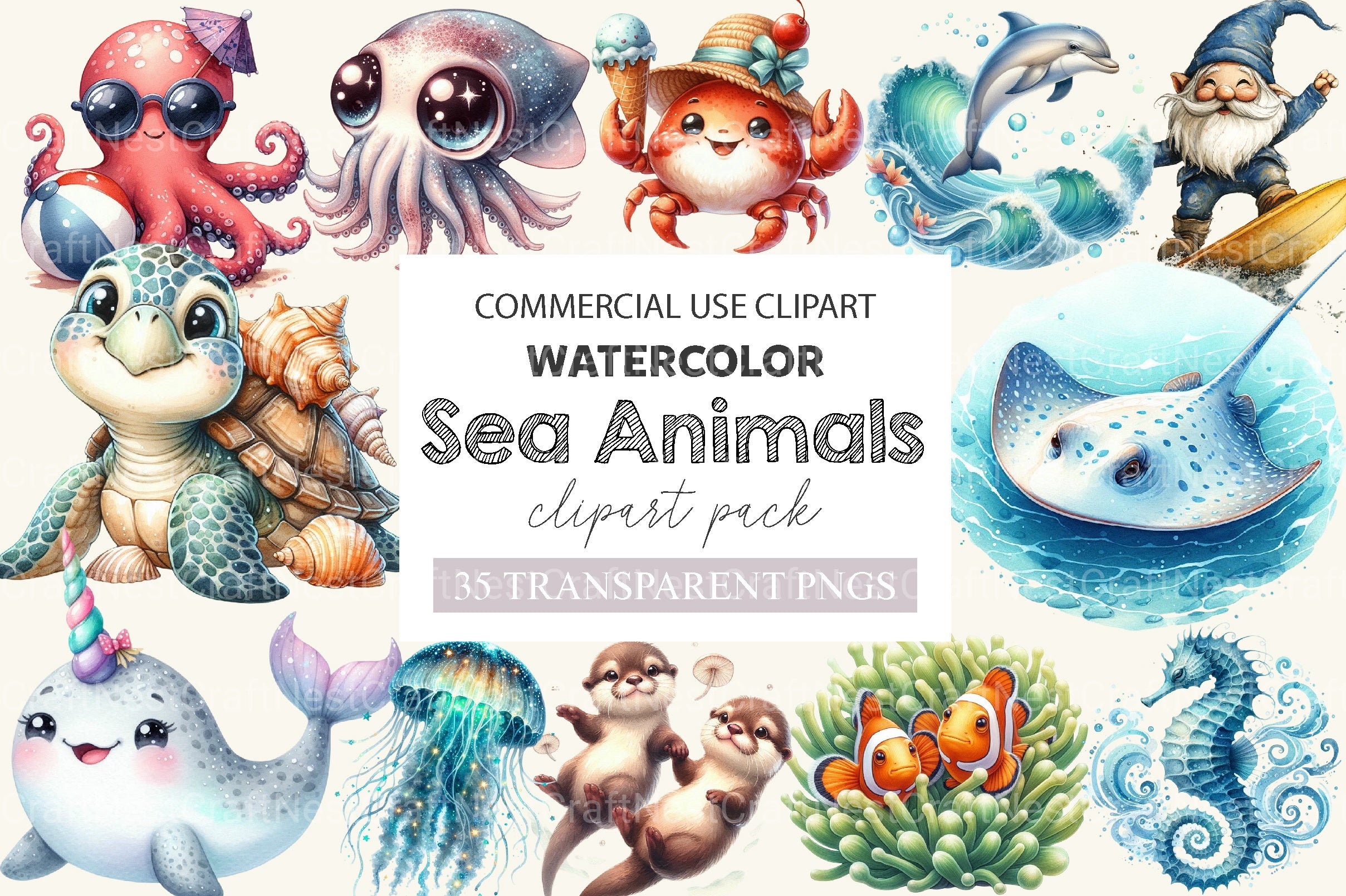 Summer Sea Animals Clipart Bundle - CraftNest - Digital Crafting and Art