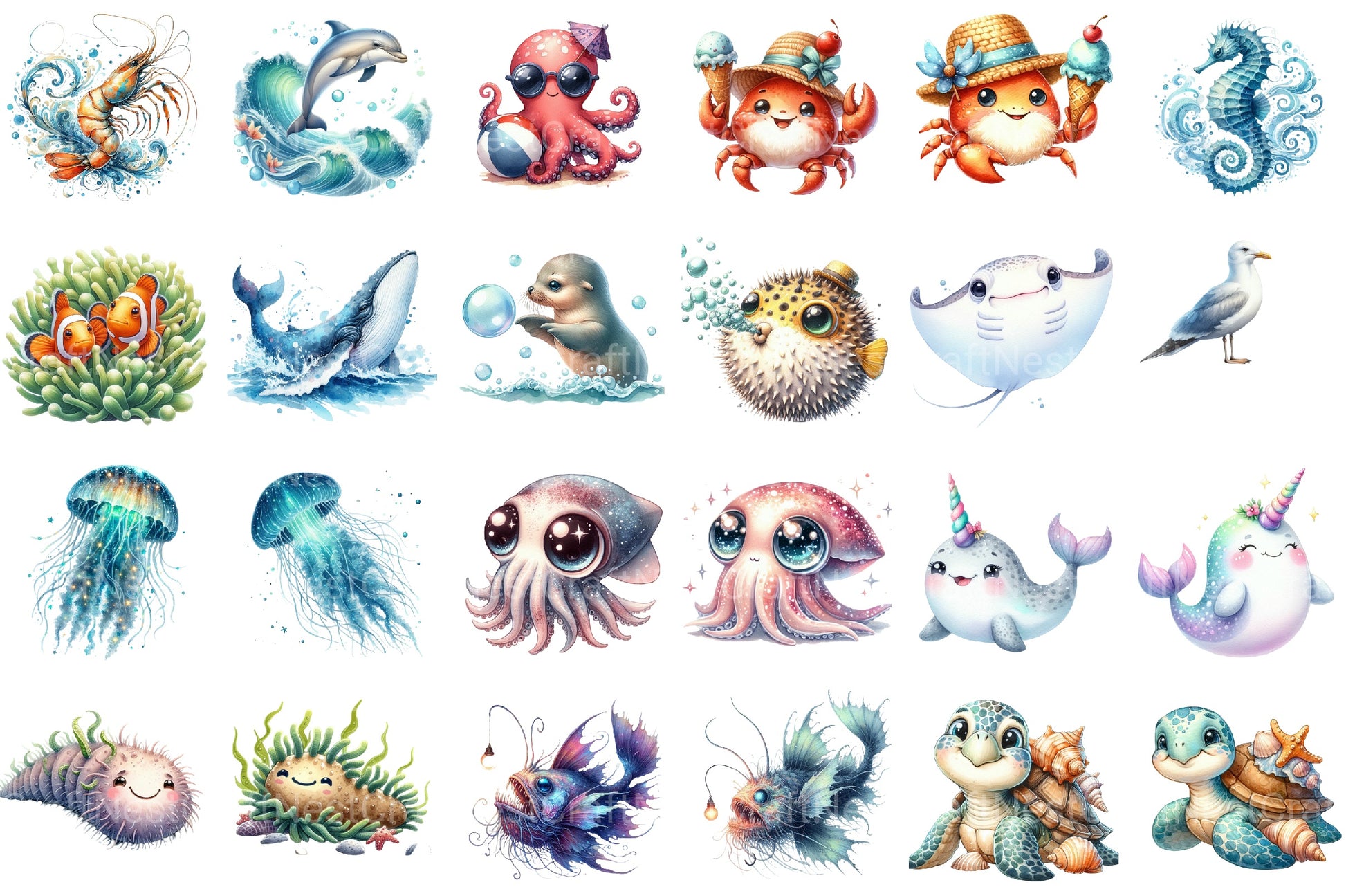 Summer Sea Animals Clipart Bundle - CraftNest - Digital Crafting and Art