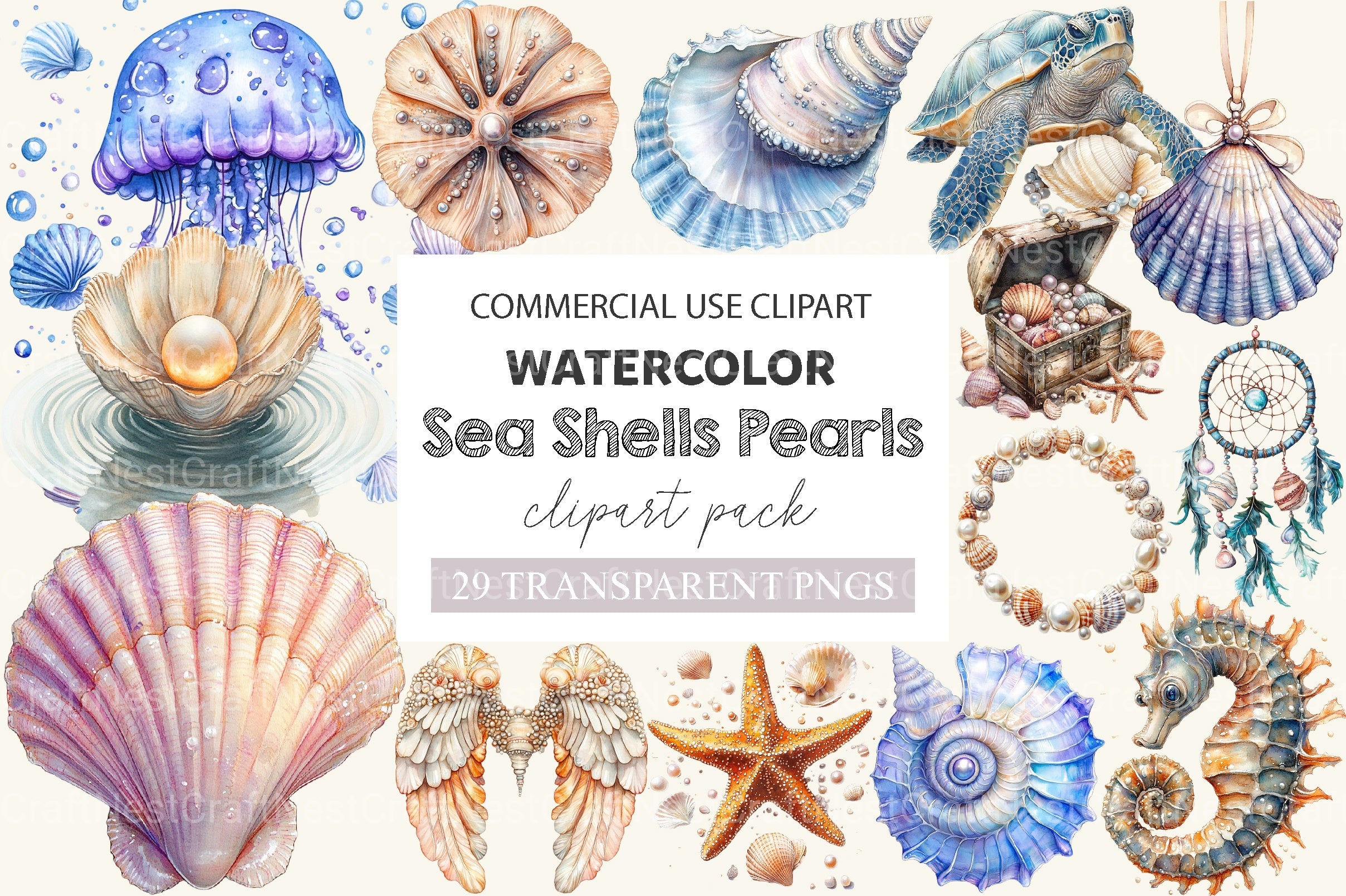 Summer Sea Shells Pearls Clipart Bundle - CraftNest - Digital Crafting and Art