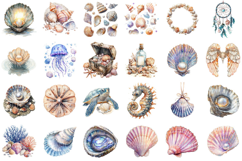 Summer Sea Shells Pearls Clipart Bundle - CraftNest - Digital Crafting and Art