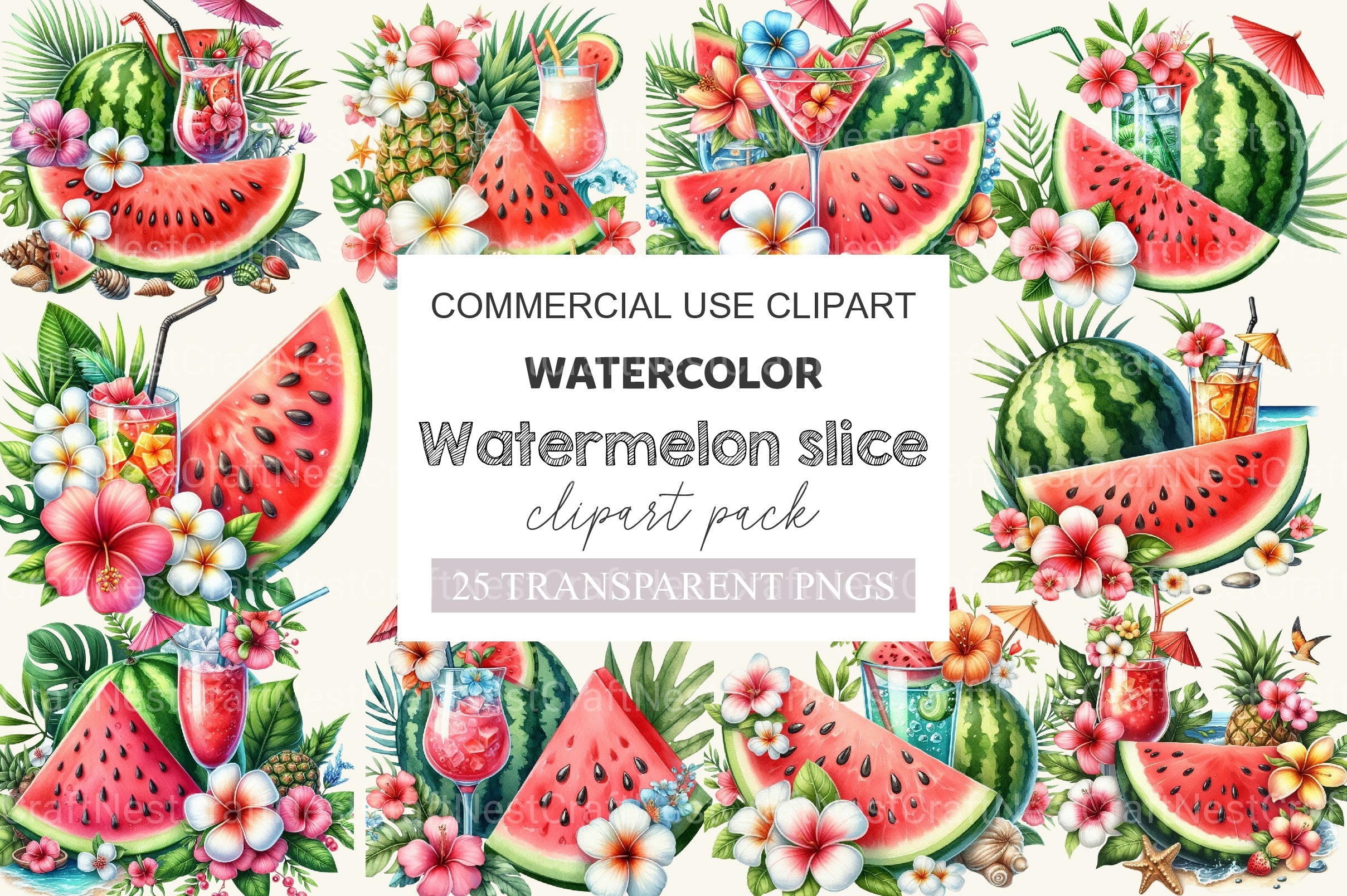 Summer Watermelon Slice Clipart Bundle - CraftNest - Digital Crafting and Art
