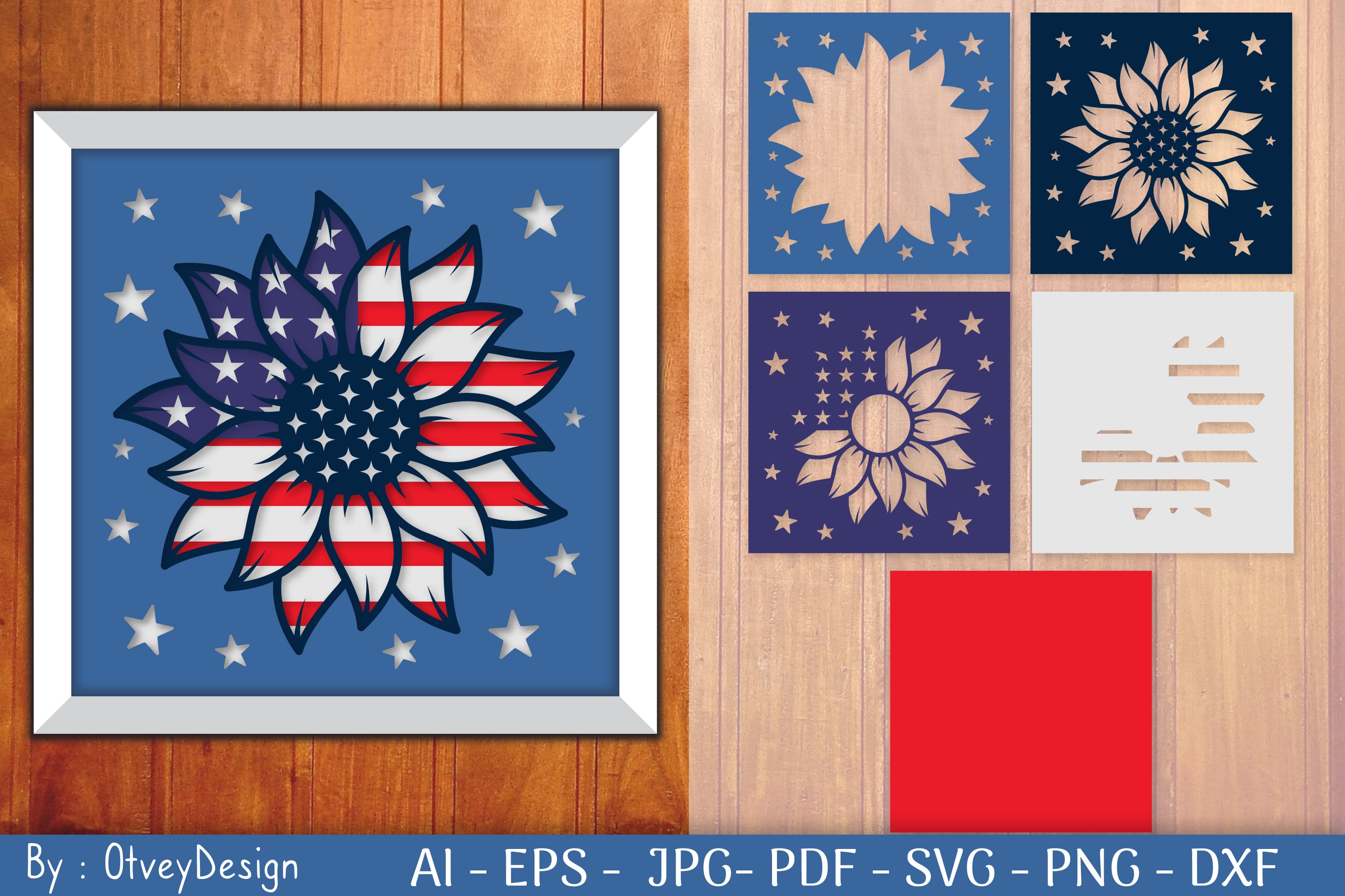 Sunflower USA Shadow Box Layered Papercut SVG Bundle