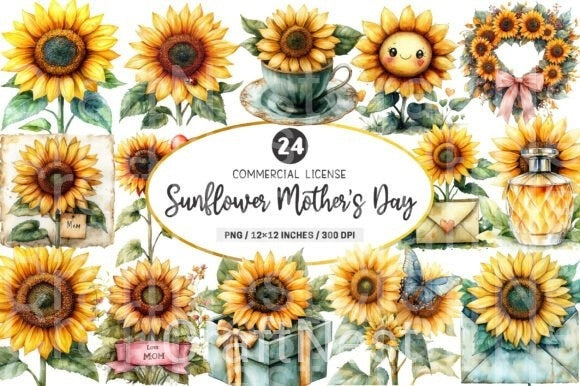 Sunflower Mother's Day Clipart Bundle 99 - CraftNest - Digital Crafting and Art