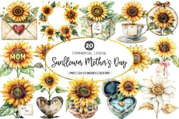 Sunflower Mother's Day Clipart Bundle 111 - CraftNest - Digital Crafting and Art