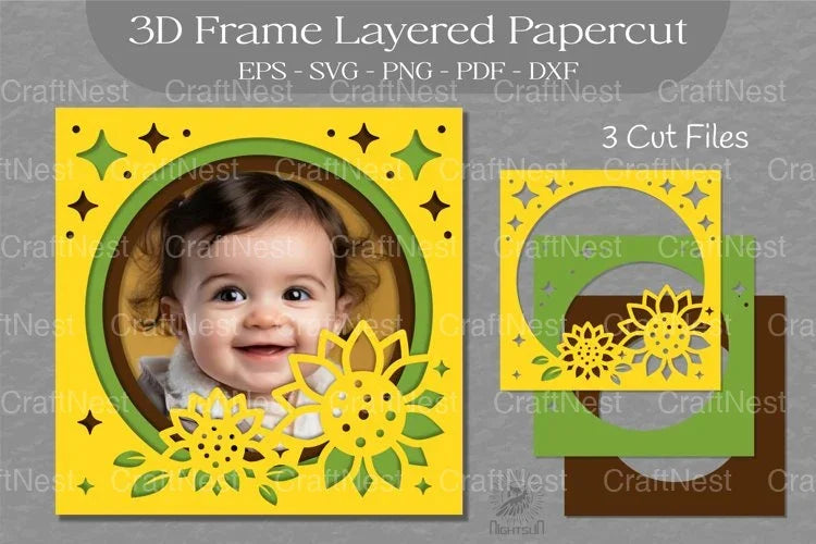 Sunflower 3D Frame SVG Bundle - CraftNest - Digital Crafting and Art