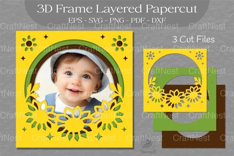 Sunflower 3D Frame SVG Bundle - CraftNest - Digital Crafting and Art