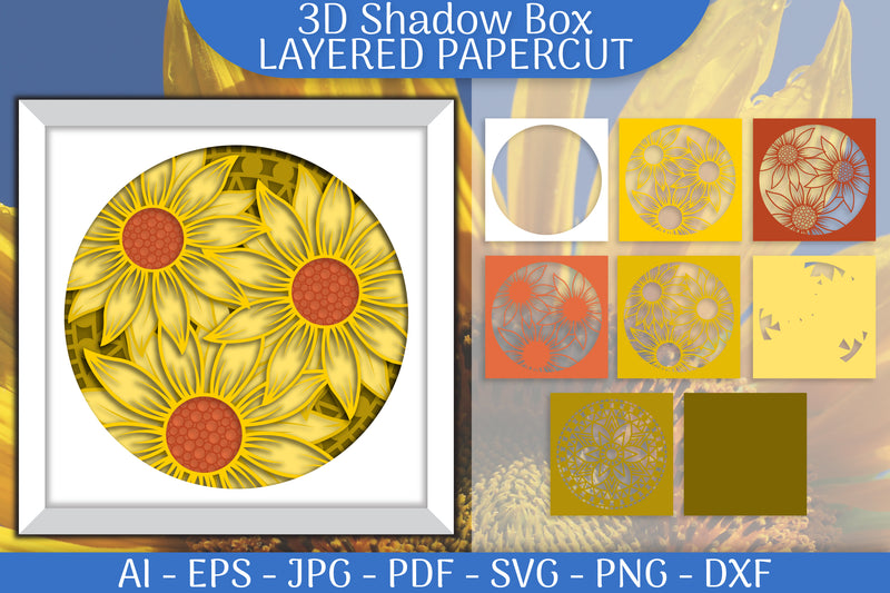 Sunflower 3D Shadowbox Layered Papercut SVG Bundle 1 - CraftNest - Digital Crafting and Art