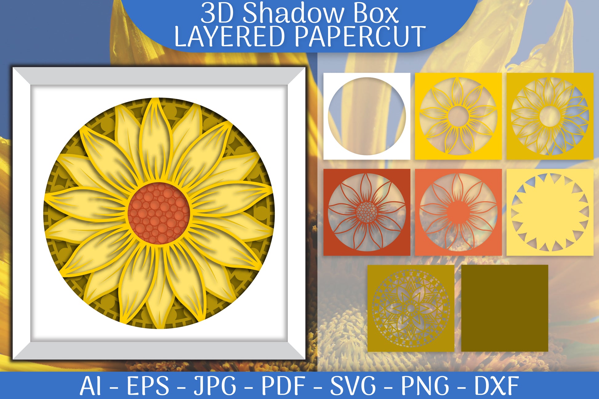 Sunflower 3D Shadowbox Layered Papercut SVG Bundle 2 - CraftNest - Digital Crafting and Art