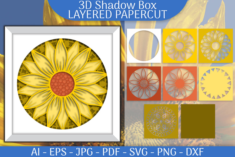 Sunflower 3D Shadowbox Layered Papercut SVG Bundle 2 - CraftNest - Digital Crafting and Art