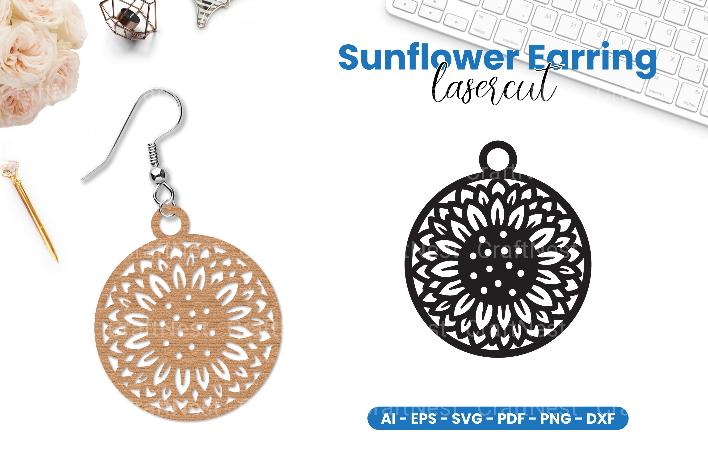 Sunflower Earring Lasercut SVG Clipart Bundle