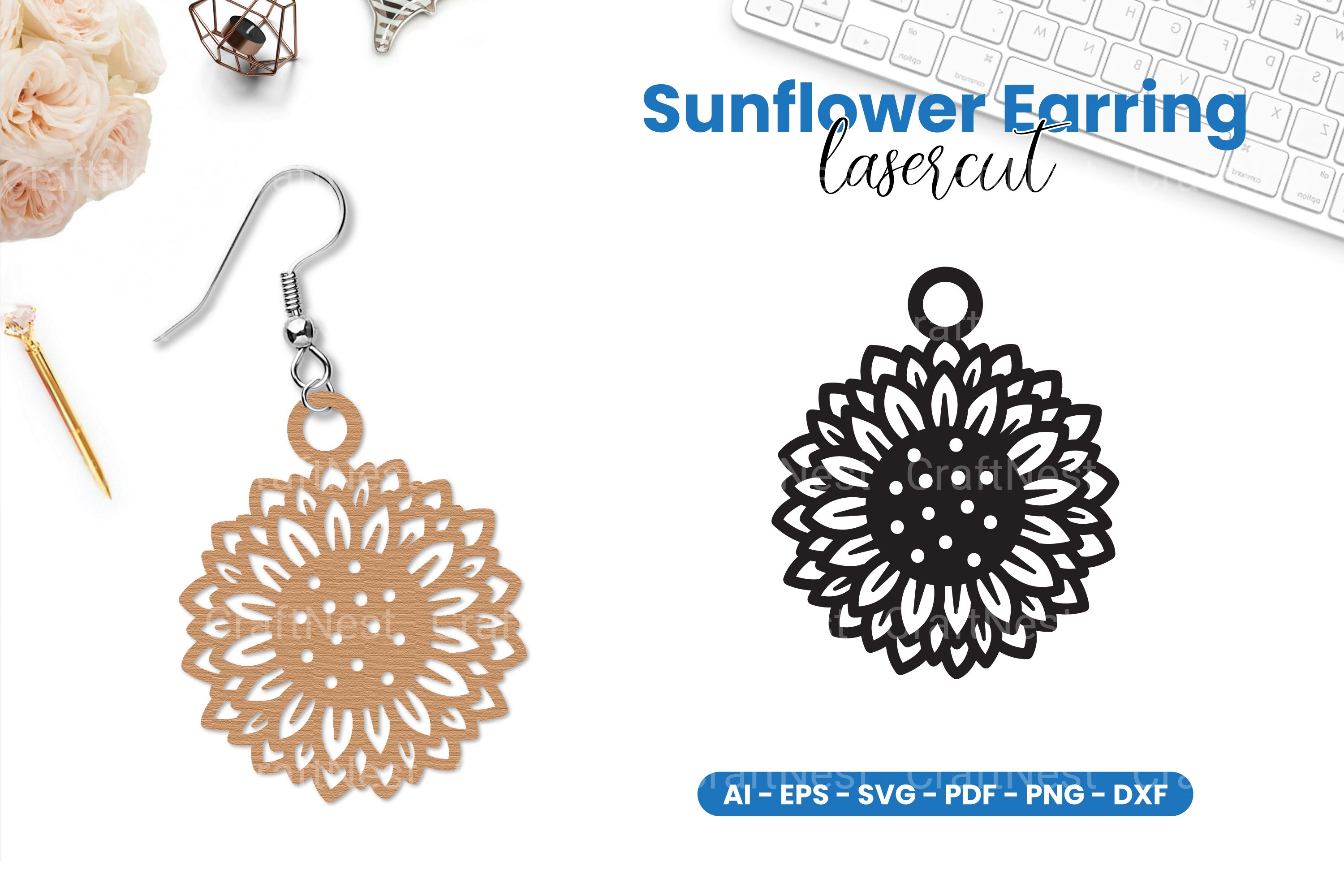 Sunflower Earring Lasercut SVG Clipart Bundle