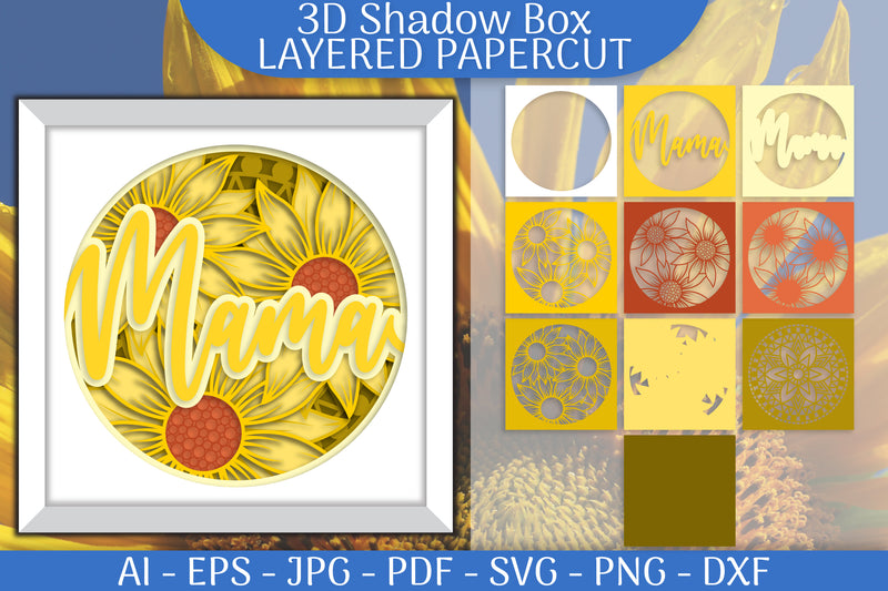 Sunflower Mama 3D Shadowbox Layered Papercut SVG Bundle 1 - CraftNest - Digital Crafting and Art
