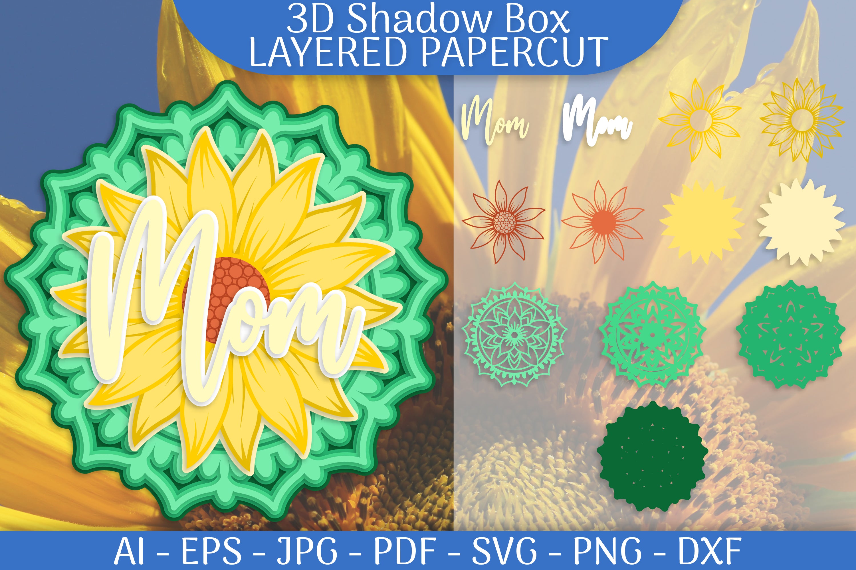 Sunflower Mom Mandala 3D Shadowbox Papercut SVG Bundle - CraftNest - Digital Crafting and Art