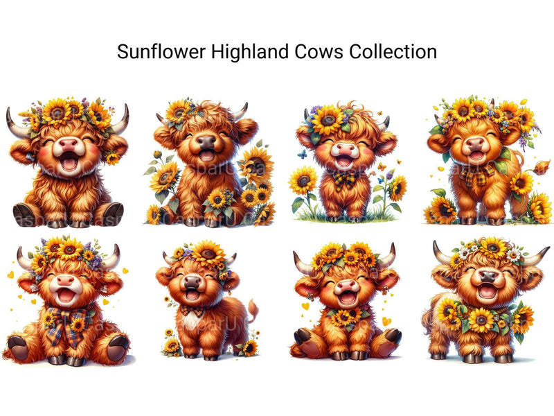 Sunflower Highland Cows Collection - CraftNest - Digital Crafting and Art