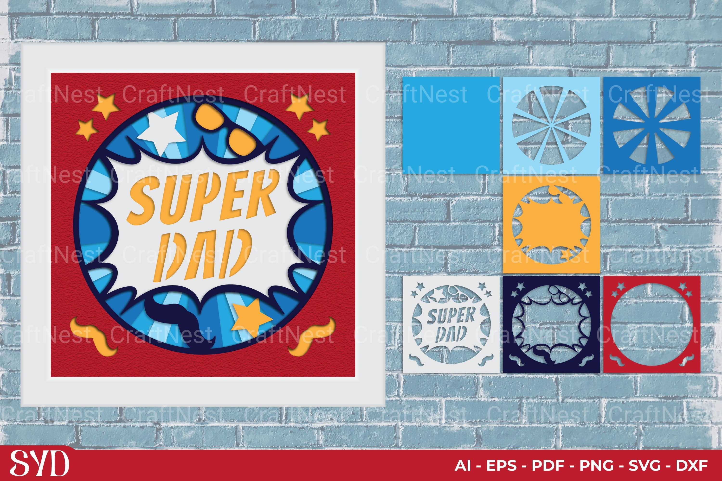Super Dad 3D Layered Papercut SVG Clipart Bundle