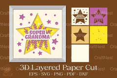 Super Grandma 3D Layered Papercut Clipart Bundle - CraftNest - Digital Crafting and Art