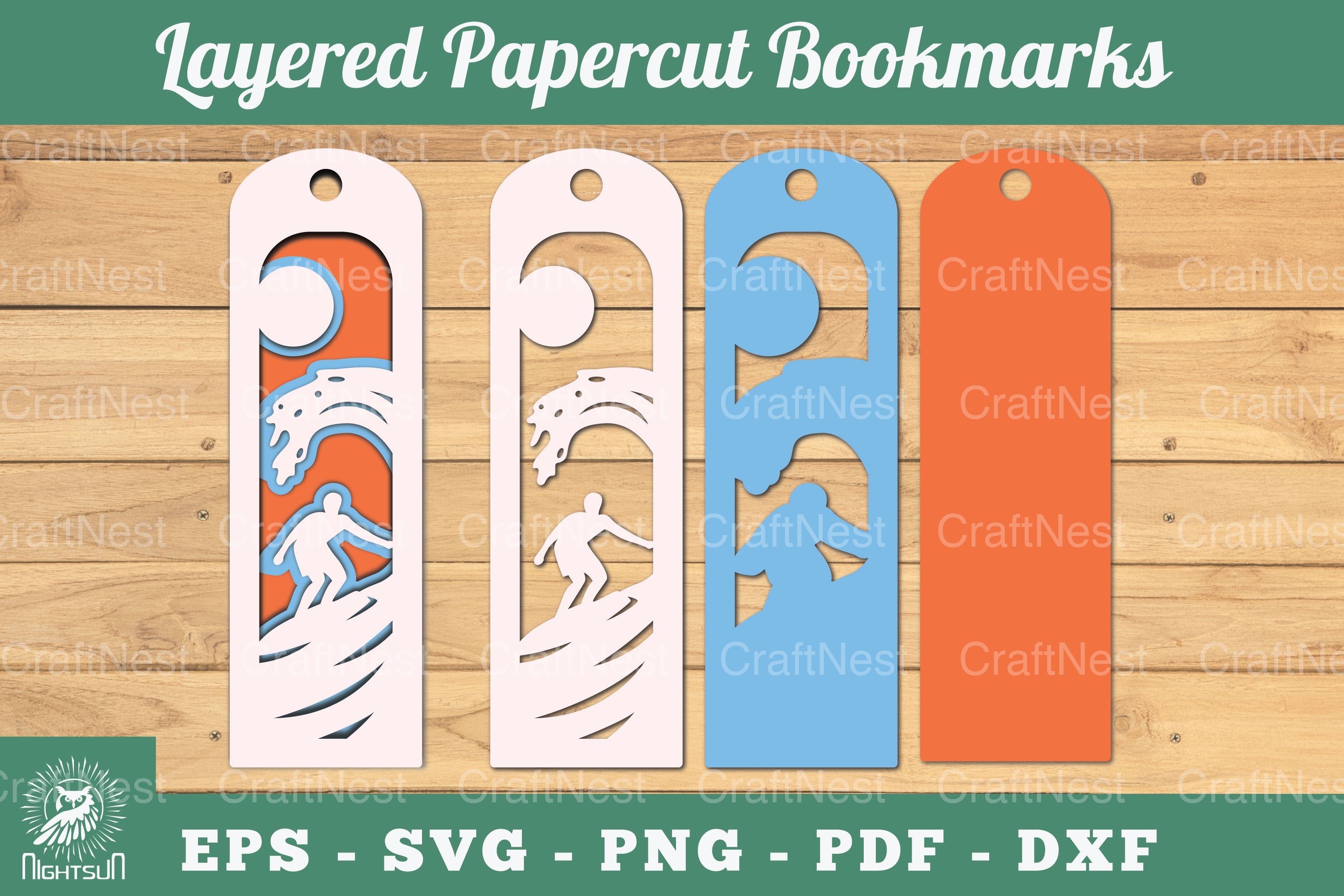 Surfing Layered Papercut Bookmarks Clipart Bundle - CraftNest - Digital Crafting and Art